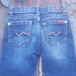 7 For All Mankind Kids Dark Blue Denim Jeans with Embroidered Back Pockets